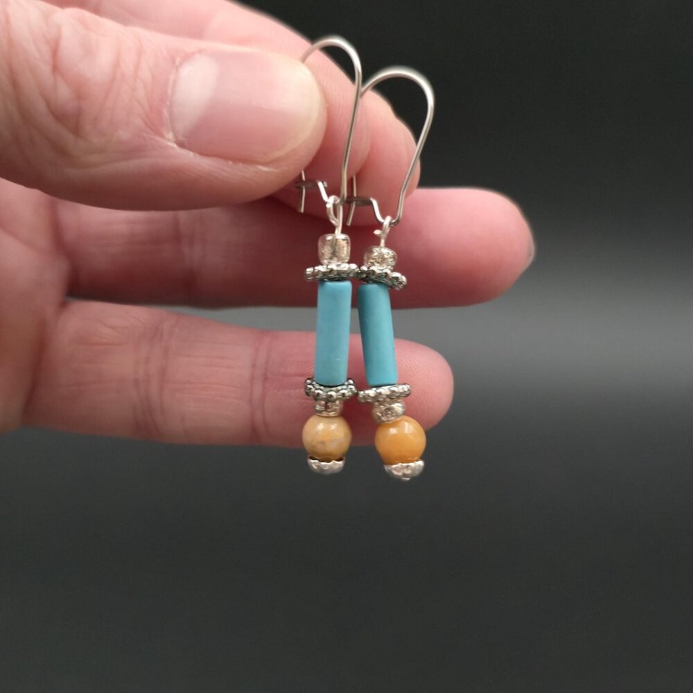 Silver Plated Howlite And Jasper Stone Earrings A6924